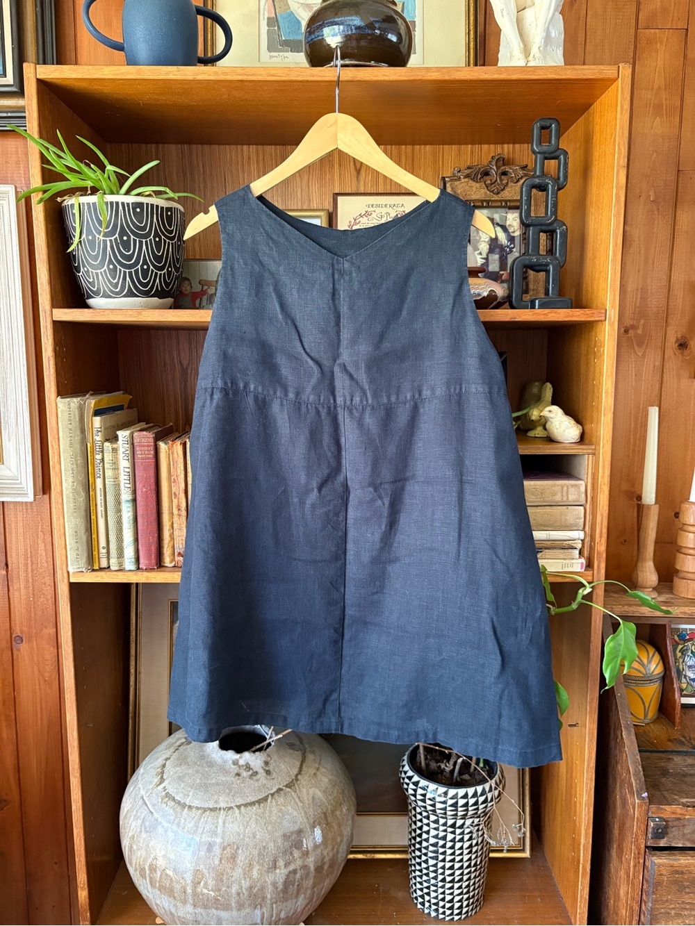 Handmade Navy Linen Pinafore Dress M
